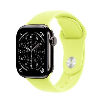 Apple Watch Series 11, 42 mm, Slate Titanium GPS+Cellular, Neon Yellow Sport Band M/L